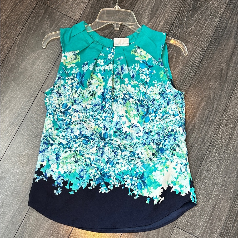 New York & Company Floral Sleeveless Blouse - Teal and Navy - Picture 2 of 4